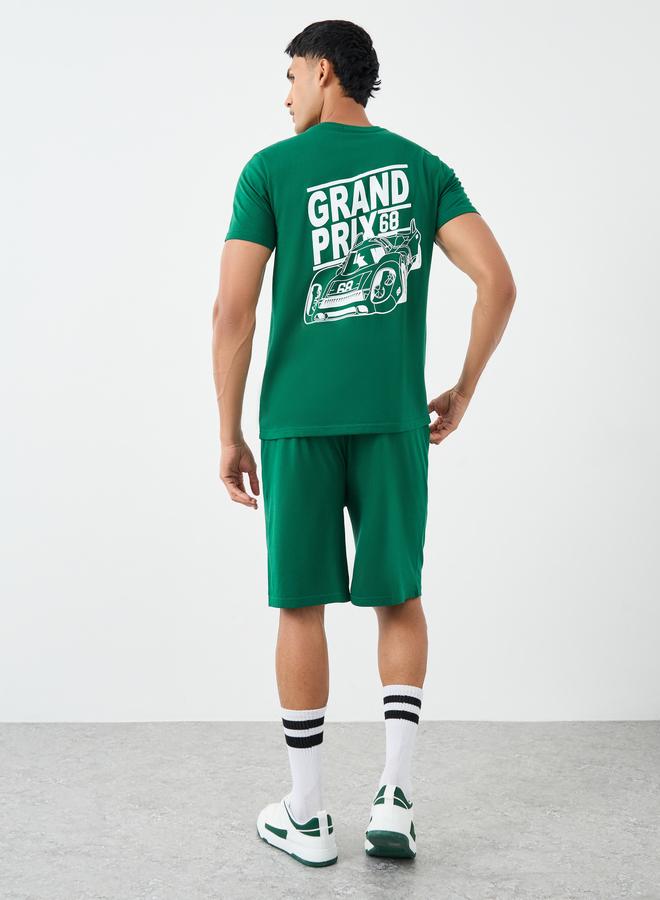 ستايلي طقم بيجاما من تيشيرت بطبعة جرافيك وشورت للرجال - Image 5